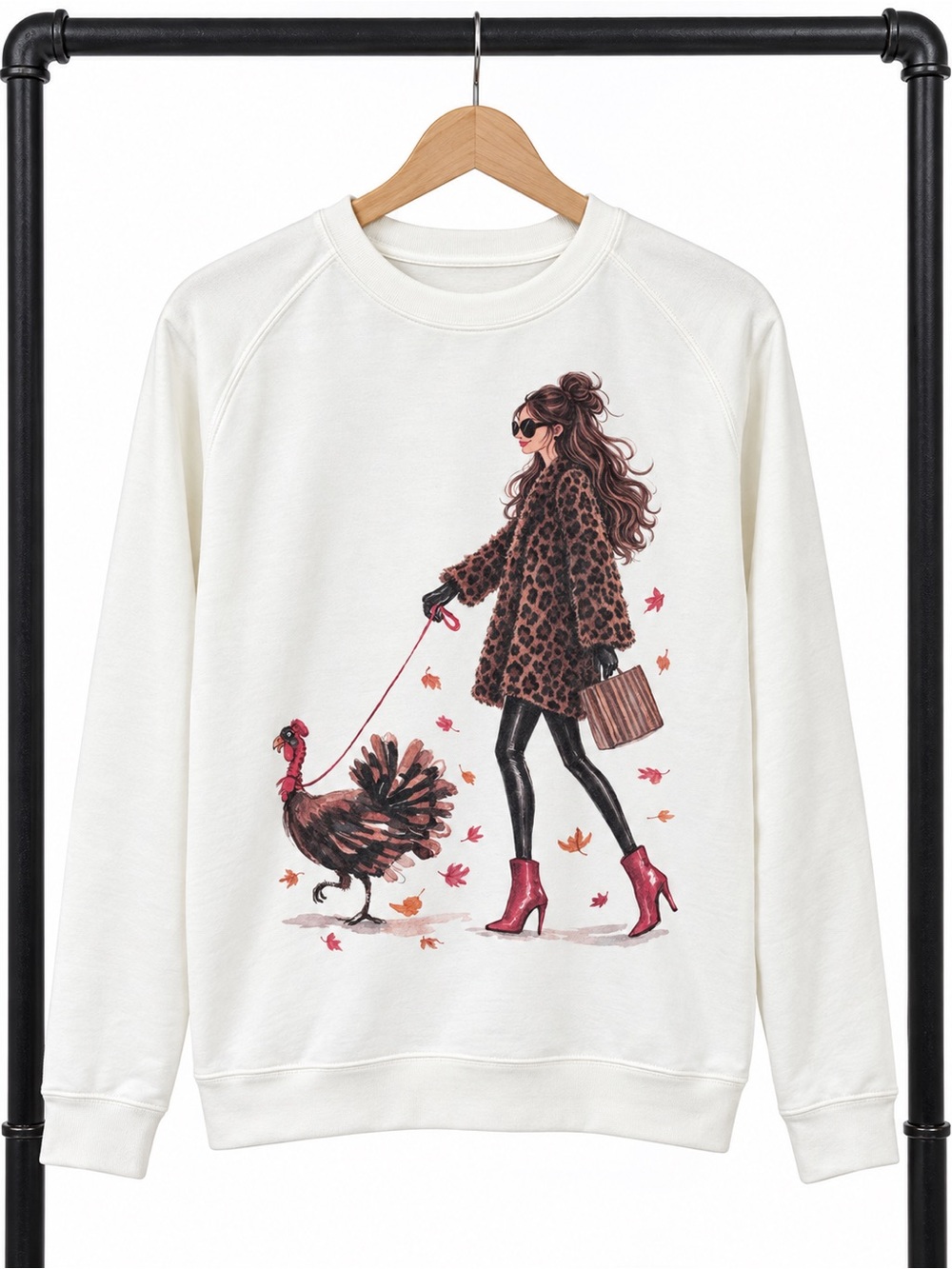Panache Apparel Off-White/Cream Turkey Girl Thanksgiving Sweatshirt woman’s S–XL